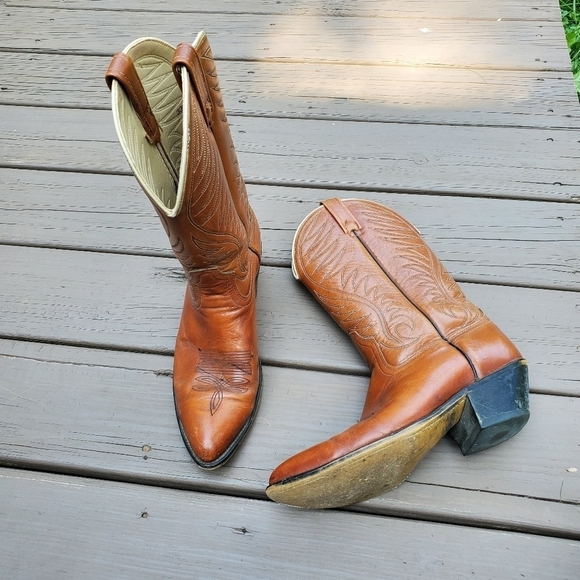 Vintage 90s y2k Whiskey Brown Leather Western Cowboy Motorcycle Work Boots 9.5 - Picture 1 of 9